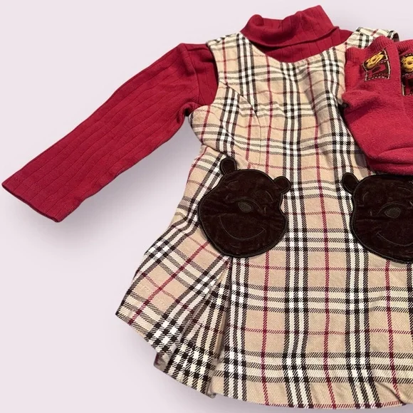 Toddler Vintage Disney Store Winnie The Pooh Plaid Dress with Socks 18-24 Months - Picture 2 of 12